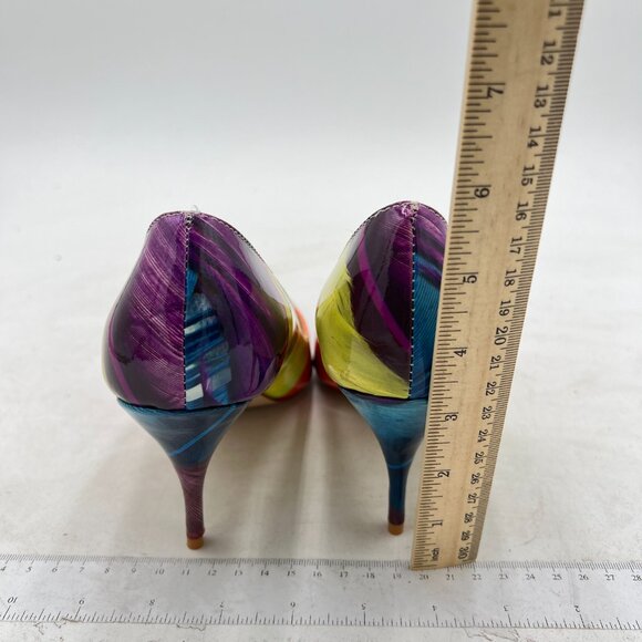 YDN Print Feather Pointed Closed Toe Stilettos Heel Pumps Slip on Dress Shoes - Picture 5 of 8